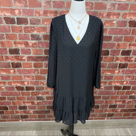 Black Metallic Swiss Dot Babydoll Dress - Picture 9 of 16